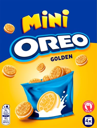 Oreo Golden Mini, bolachas recheadas com creme de baunilha, os biscoitos Oreo Golden são ótimos para desfrutar de uma bebida rápida e fácil, embalagem de 160 g