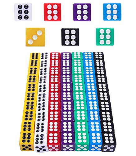 HUAZIZ 70 peças dados (6 lados, 12 mm), ângulo reto coloridos dados para conjuntos de dados, largura matemática, presentes, festa favorável - 7 cores