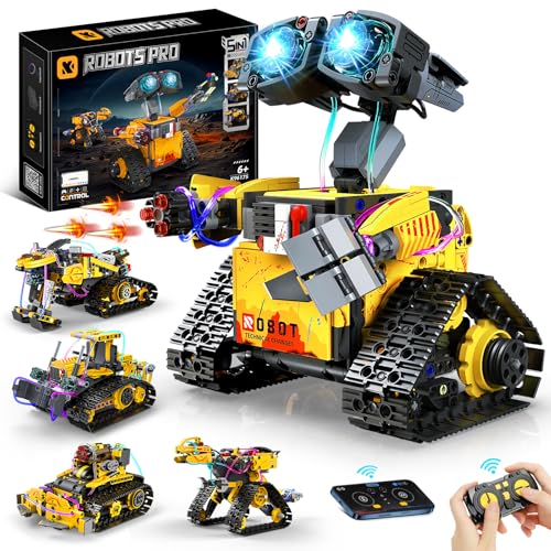 YOOHBERRYS Technic Robot para crianças, 5 em 1 conjunto de construção de robôs programável com APP e controlo remoto, presente criativo educativo para meninos e meninas dos 8 anos (amarelo)