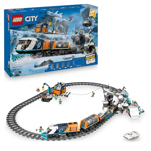 LEGO City Trem expresso polar ártico dos exploradores - trem de brinquedo remoto - limpa-neves, 22 trechos de vias, 6 minifiguras e queda de rochas - presente para meninos e meninas de 7 anos 60470