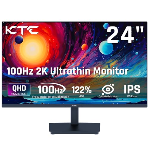 KTC Monitor de 24 polegadas, monitor QHD 2K 100Hz IPS, 1300:1 controlo, computador anti-Blue Light 122% sRGB, suporte adaptador Sync, HDMI/DP/Earphone for Gaming and Office Working H24T. 27 BR