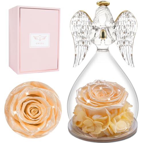 Rosa eterna presente dia da mãe, anjo dia da mãe presente aniversário mulher, rosa preservada em anjo figura presentes para mães, presente mãe flores ternas presentes originais para mulher