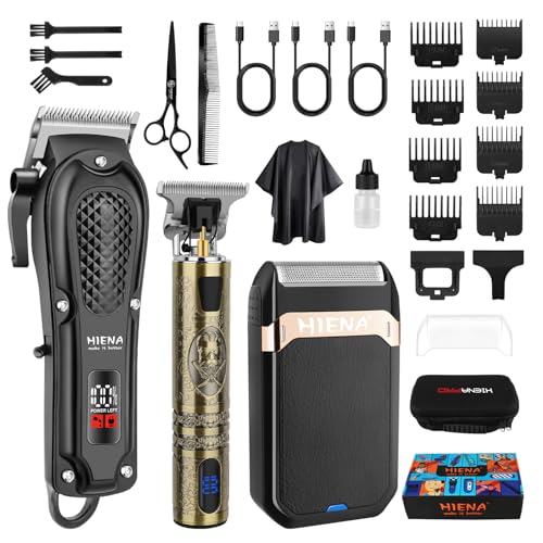 HIENA PRO Máquina de cortar cabelo homem máquina cortar cabelo para kit barbeiro profissional aparador de barba máquina de barbear kit cabeleireiro homem com ecrã LED