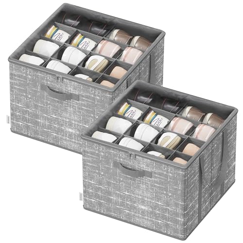 SONGMICS Organizador de sapatos, conjunto de 2, cada um para até 16 pares, caixa para guardar sapatos, alças, tampa transparente, para armário entrada quarto, cinzento espanha LSP602G01