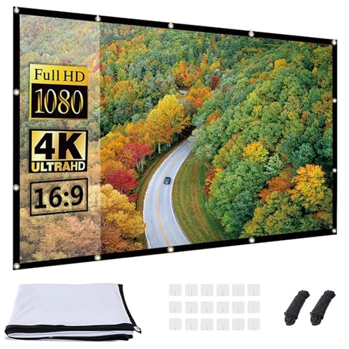 OWill Ecrã projetor de 120 polegadas, 16:9 HD dobrável anti-rugas portátil lavável ecrã para projetor, tecido projetor de dupla face para cinema em casa ao ar livre interior