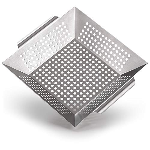 Blumtal Bandeja acessórios para churrasco - grelha para churrasco em aço inoxidável, tamanho grande 29,9 x 29,5 x 6 cm - cesta de grelha de peixe churrasco carne, grelha para churrasco