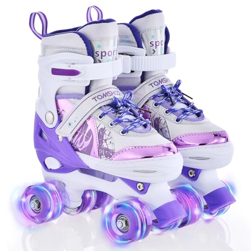 TOMSHOO Patins de 4 rodas, patins de rolo para meninas e meninos, tamanhos ajustáveis, patins em paralelo com LED iluminação rodas Roller Skates, patins menina menino principiante presente