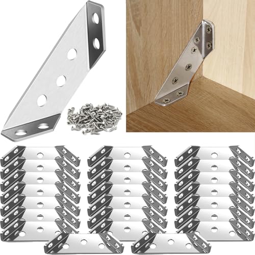 Esquadras metálicas, esquadrões para prateleiras triangulares, suportes para prateleiras, suporte triangular de aço inoxidável, para reforço e restauração de móveis, mesas, armários (24 peças)