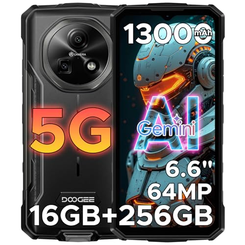 DOOGEE Fire 7 Telemóvel inquebrável 5G, 16 GB + 256 GB/2TB Gemini AI Android 15 telemóvel, 6,6" 13000 mAh telemóvel rígido, Dimensity 6300 telemóvel resistente, 64 MP/Dual SIM 5G/OTW. G/NFC/GPS