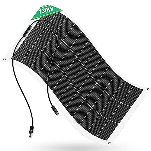 ECO-WORTHY Painel solar flexível monocristalino de 130 W, 12 V, módulo solar com cabo de carregamento para caravana, carro, barco, baterias de 12 V