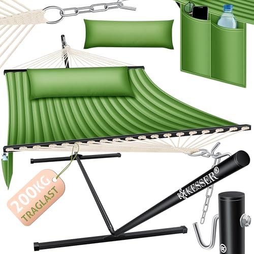 KESSER® Rede Hill com estrutura almofada dupla para 2 pessoas - moldura resistente - capacidade 200 kg interior e exterior XXL balanço duplo multiplayer jardim piscina varanda terraço caqui