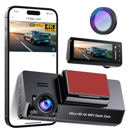 Dashcam 4K, Dash CAM Carro com filtro CPL, WiFi câmara de vigilância carro com cartão SD 64GB, Dashcam câmara carro, 170° angular, visão noturna, sensor G, monitor de estacionamento, gravação em loop