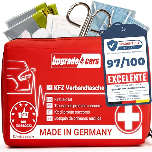 Upgrade4cars Botiquin de primeiros socorros para carro, casa, viagem, caminhadas, etc. Bolsa médica completa 2025 vermelho caixa de emergência portátil para toda a Europa