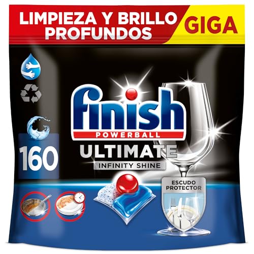 Finish Powerball Ultimate Infinity Shine, pastilhas para máquina de lavar louça com poder removedor de gorduras e proteção de vidro, 2 embalagens de 80, total 160 comprimidos