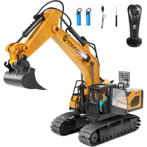Escavadora telescópica brinquedos para meninos e meninas de 4 5 6 7 8 9 anos, 2,4 GHz escavadora controlada gravidade com luzes e som, 11 CH RC escavadoras carros brinquedo presentes para crianças 5