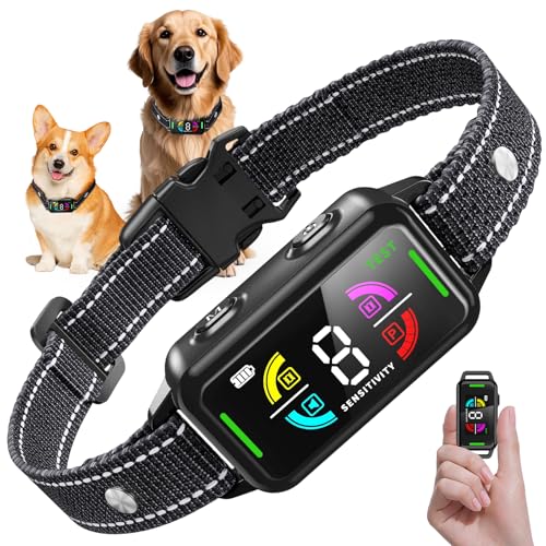 Yaskyly Coleira anti-ladridos cães grandes médios pequenos, coleira treino para cães 6-150 lbs, 8 níveis de sensibilidade, 4 modos de som e vibração, resistente à água IP67 e recarregável