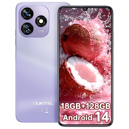 OUKITEL C51 Smartphones 2024-18 GB + 128 GB/1TB telemóveis livres, ecrã HD 90 Hz Smartphone, bateria 5150 mAh, câmara 13 MP Android 13 telemóvel, Face ID/Fingerprint/BT5.0, Violeta