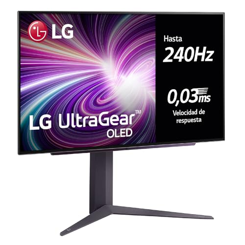 LG 27GS93QE-B Monitor ultragear, monitor OLED, 27 polegadas, 2560 x 1440, 16:9, 0,03 ms, 240 Hz, classificação F, G-Sync compatível e FreeSync Premium Pro, roxo Risáceo, NS Preto - Flat