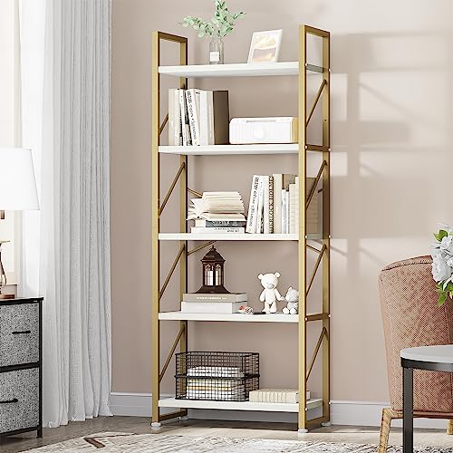 YITAHOME Prateleira de 5 níveis, estante industrial de armazenamento, para sala de estar, livros, quarto, escritório, cozinha, revistas, douradas