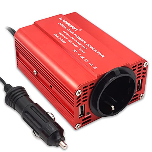 Inversor de corrente de carro de 300 W, Cantonape transformador de 12 V a 220 V, inversor com 1 tomada e 2 portas USB de 5 V/2,4 A para telemóvel, pad e tablet