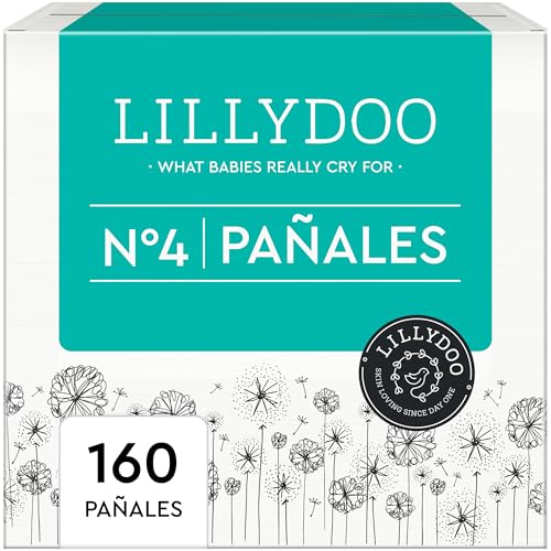 Fraldas LILLYDOO delicadas com a pele - tamanho 4 (9-14 kg), caixa mensal (160 unidades), proteção contra fugas, macias, sem perfumes ou loções e dermatologicamente testados