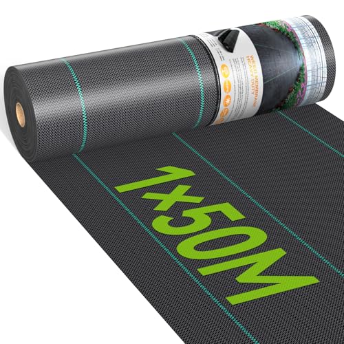 iropro Malha anti-ervas, 1 m x 50 m, 50 m² malha contra ervas daninhas, tecido geotêxtil para controlo de ervas daninhas, proteção relva artificial, lona anti-ervas e jardim, anti-UV