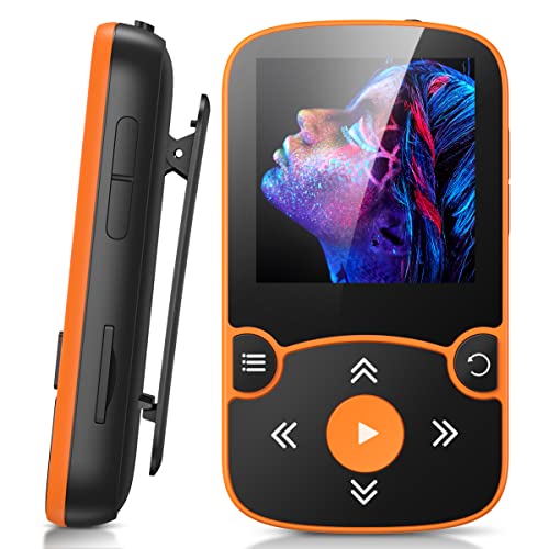 AGPTEK 32 GB Clip reprodutor MP3 Bluetooth 5.3, HiFi MP3 Player portátil desportivo com rádio FM, gravação de voz, podómetro, suporta até 128 GB, laranja