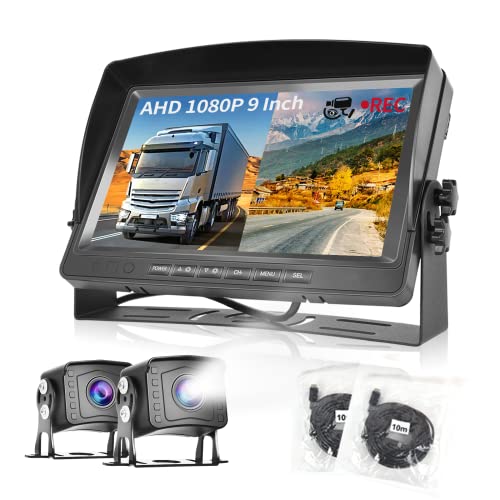 Kit de câmara marcha atrás DVR monitor LCD de 9 polegadas 2 x AHD câmara traseira carro gravação vídeo, impermeável IP69/visão noturna cor/cabo de 2 x 10 m/ 12 V - 35 V para