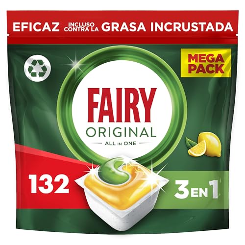 Fairy Original tudo em um comprimidos de máquina de lavar louça, 132 cápsulas, elimina a gordura seca, a embalagem pode variar