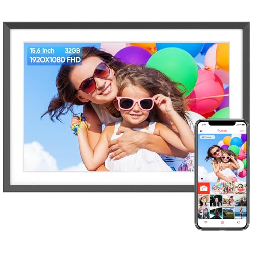 ARZOPA Moldura de fotos digital WiFi 15,6 polegadas 1920 x 1080 32 GB ecrã tátil IPS FHD de rotação automático moldura digital de fotos inteligente suporte de foto/música/vídeo/alarme