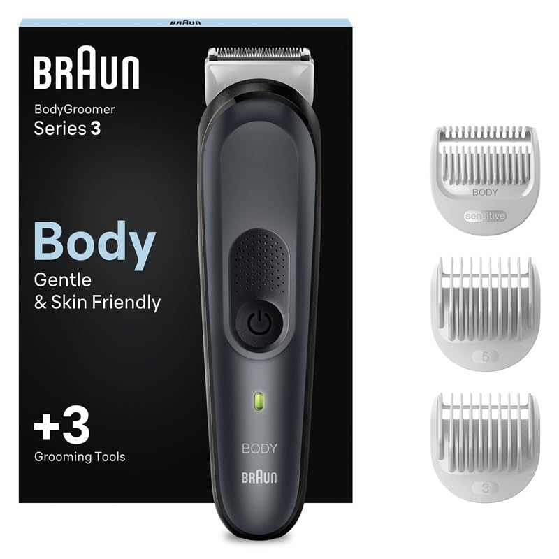 Braun Aparador corporal 3 BG3350, máquina de barbear corporal masculina com tecnologia SkinShield, máquina de cortar cabelo homem, máquina de barbear, pente para áreas sensíveis, lâmina de longa