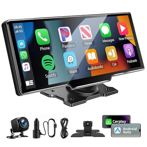 10,26 polegadas ecrã carro de Carplay Android automático sem fios, rádio carro Bluetooth com câmara traseira 1080P HD/FM/AUX/Mirror Link/controlo por voz/navegação GPS