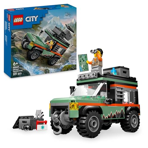 LEGO City veículo todo-o-terreno 4 x 4 de montanha de construção de brinquedo com acessórios como câmara e lanterna e minifigura, presente de aniversário para meninos e meninas de 6 anos ou mais 60447