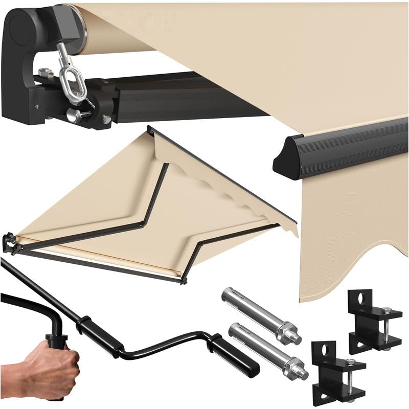 KESSER Toldo articulado com braço articulado, 300 x 250 cm, toldo para terraço, toldo com braçadeira, inclui suporte de parede, proteção solar, toldo impermeável de alumínio/poliéster, cor bege