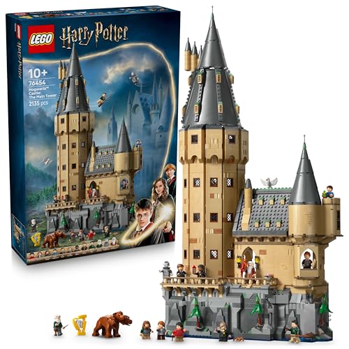 LEGO Harry Potter Castelo de Hogwarts: Torre central - castelo de brinquedo com quarto de chaves voadoras e xadrez mágico - 12 minifiguras - presente para meninas e meninos de 10 anos 76454