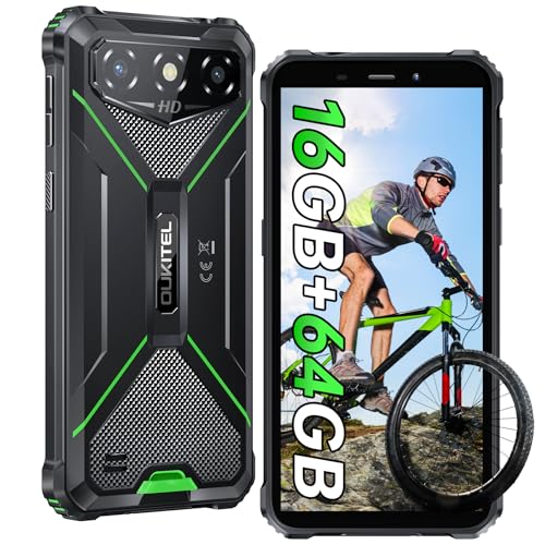 OUKITE G3 Mobile resistente 2025, 16 GB RAM + 64 GB ROM/TF 1TB telemóvel rígido, bateria 6300 mAh telemóvel inestrutível, 6,0 '' Smartphone Android 14, câmara 13 MP, dual SIM 4G/Face ID/GPS/OTG. Verde