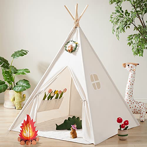 Tiny Land Tipi infantil com luzes e fogueira brinquedos & bolsa de transporte, lavável tenda de campismo infantil, casa de jogos para interiores ao ar livre para crianças pequeno