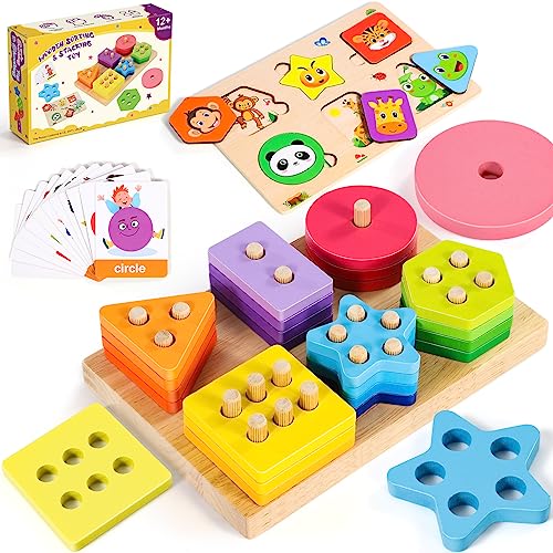 Subtail Brinquedos educativos Montessori - jogos sensoriais - brinquedos classificadores e empilháveis, presente para bebés e crianças de 1 a 3 anos