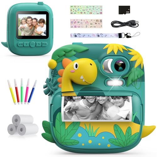 Câmara com fotos infantis instantâneas, CAMCLID 2,4 polegadas câmara instantânea para crianças com cartão de 32 GB, presente para crianças dos 3 aos 12 anos (verde)