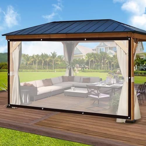 Lona impermeável transparente com ilhoses de 3 x 3 m para exteriores, terraço, galinheiro