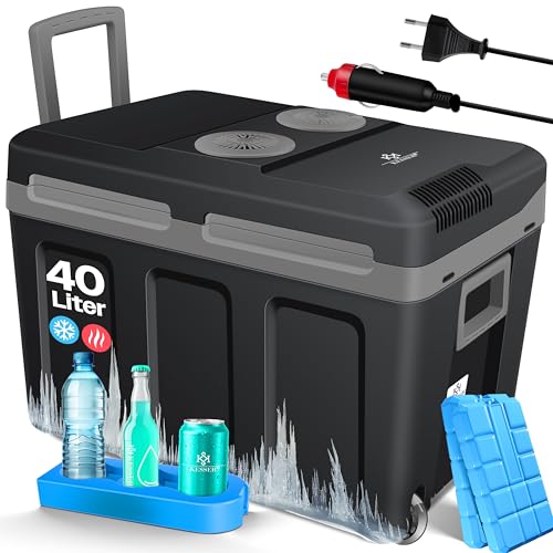 KESSER® Geladeira elétrica portátil 40L com rodas | Aquente e resfria | Termoelétrica | mini frigorífico | 12 V e 230 V | Para carro, campismo e tomada | Modo ECO, inclui acumuladores de frio