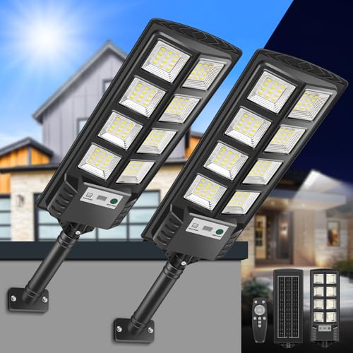 VOPHICHO Lanternas solares exteriores, 6000 K holofotes solares LED e jardim com sensor de movimento e controlo remoto, IP66 impermeável candeeiro solar luz de segurança exterior para garagem e pátio