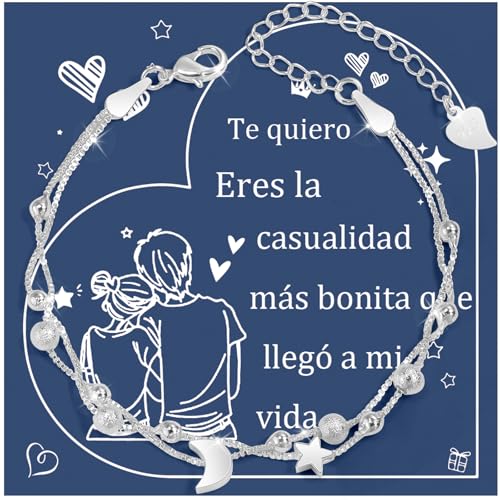 YELUWA Presentes originais para mulher, presente Dia da Mãe pulseira prata mulher presente aniversário amiga Natal presentes amiga amiga namorada aniversário pulseira mãe mãe e filha avó menina