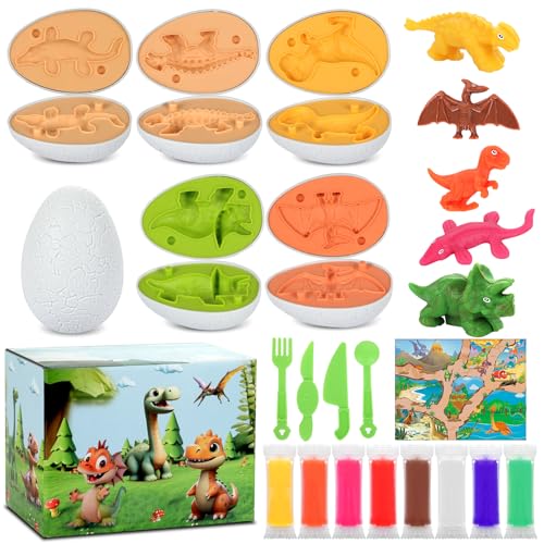 KOMABLEN 18 peças conjunto de plástico para crianças, dinossauros brinquedos Set plasticina com 5 moldes de lastilina, bricolage dinossauros brinquedos ferramentas plasticina presentes 3 4 5 6 anos