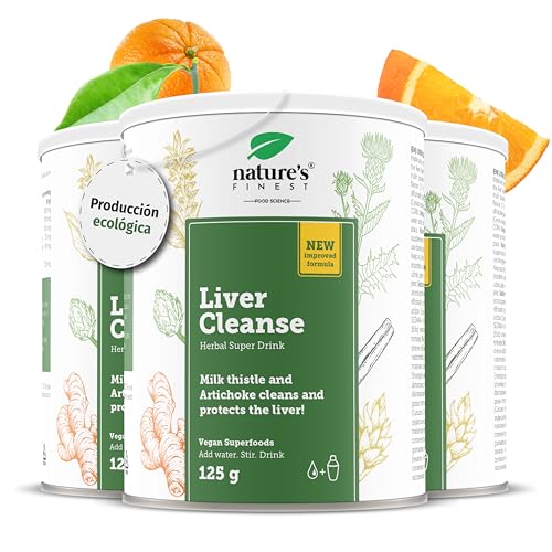 Nature's Finest by Nutrisslim Bio Liver Cleanse, 125 g para 25 dias, limpeza do fígado com cardo mariano (3000 mg), extrato de alcachofra e açafrão e gengibre, Detox natural, vegano