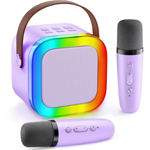 Gontence Karaoke para crianças com 2 microfones sem fios, presente para menina, 3-18 anos, microfone karaoke portátil com luzes LED e efeitos de voz, brinquedos para crianças para cantar, presente de