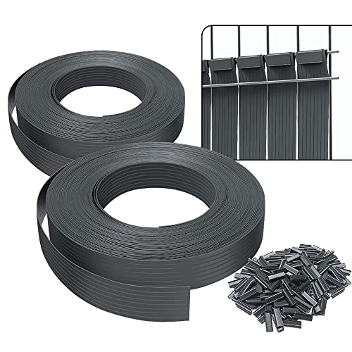 VOUNOT® Tiras de proteção visual de PVC, 150 m x 4,7 cm, para cerca de jardim e cerca de dupla haste, protetor de privacidade com 300 clipes de fixação, cinzento