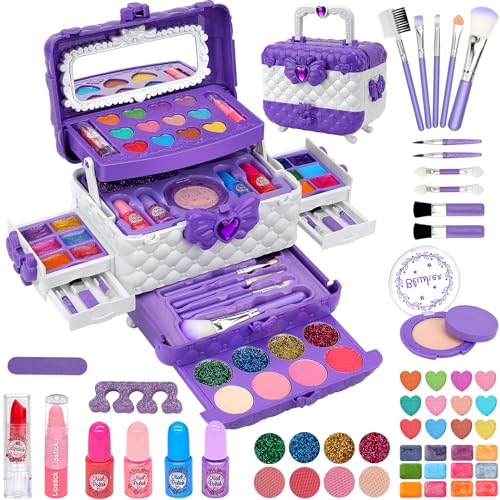 Maquilhagem para meninas - 55 peças lavável de maquilhagem para meninas brinquedos, presente de princesa para meninas, aniversário e Natal para meninas 3 4 5 6 7 8 9 10 anos