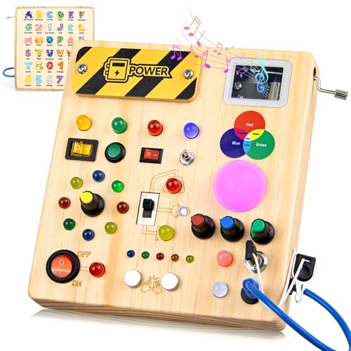 Brinquedos crianças 1 ano Montessori Busy Board com 13 interruptores e 24 luzes LED brinquedo de aprendizagem sensorial jogos menino 1 2 3 anos placa de atividades de madeira presente menino menina 1