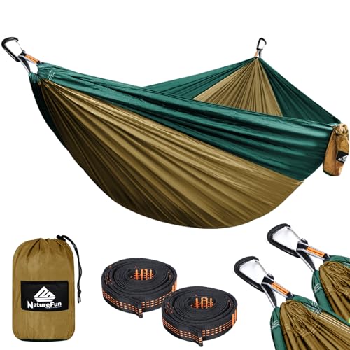 NATUREFUN Rede ultraleve para Camping| 300 kg de capacidade de carga, estilo paraquedas, de Nylon, respirável e de secagem rápida 2 mosquetões premium, 2 lingas de nylon incluídas.